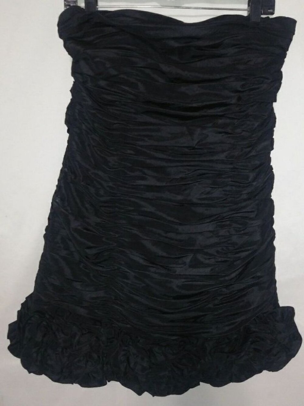 Cindy M Strapless Black Ruched Taffeta Mini Dress